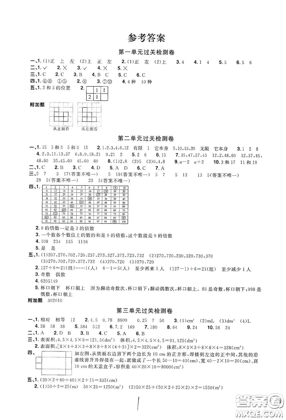 浙江教育出版社2020陽(yáng)光同學(xué)全優(yōu)達(dá)標(biāo)好卷五年級(jí)數(shù)學(xué)下冊(cè)人教版浙江專(zhuān)版答案