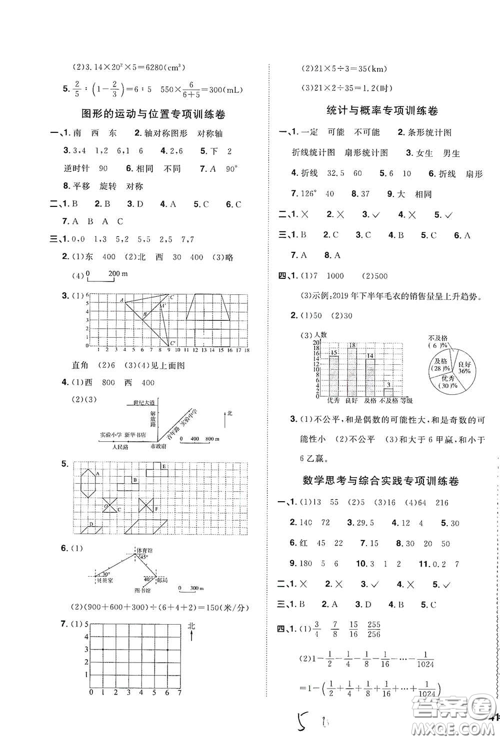 浙江教育出版社2020陽光同學(xué)全優(yōu)達(dá)標(biāo)好卷六年級數(shù)學(xué)下冊人教版浙江專版答案