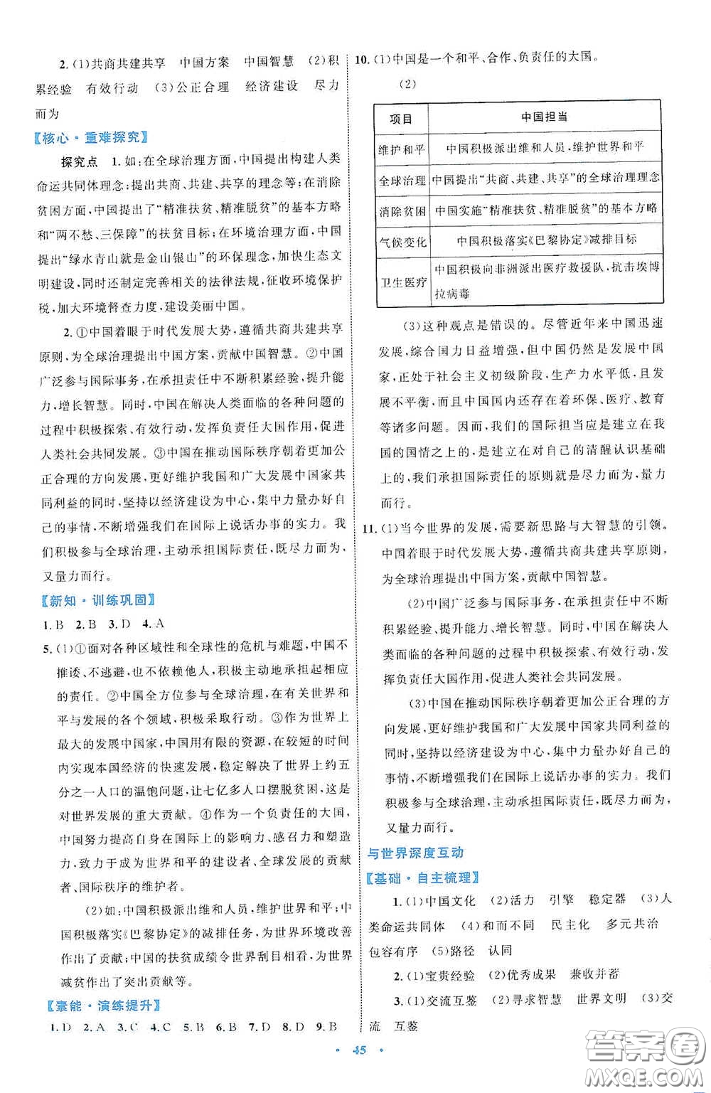 內(nèi)蒙古教育出版社2020學(xué)習(xí)目標(biāo)與檢測九年級道德與法治下冊人教版答案