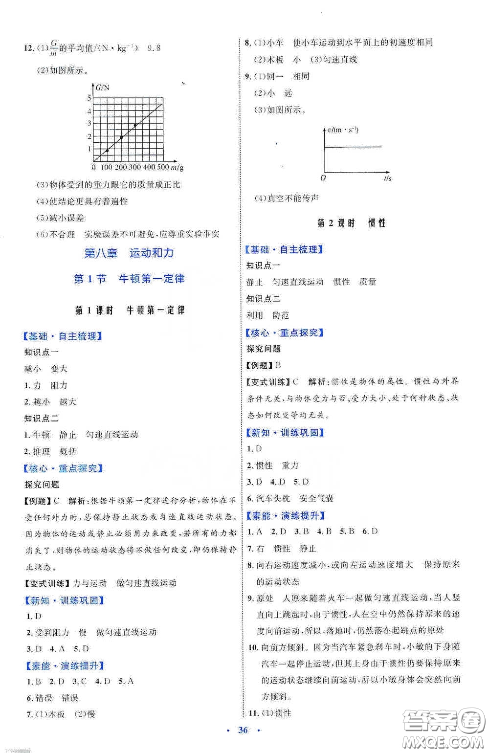 內(nèi)蒙古教育出版社2020學(xué)習(xí)目標(biāo)與檢測八年級物理下冊人教版答案