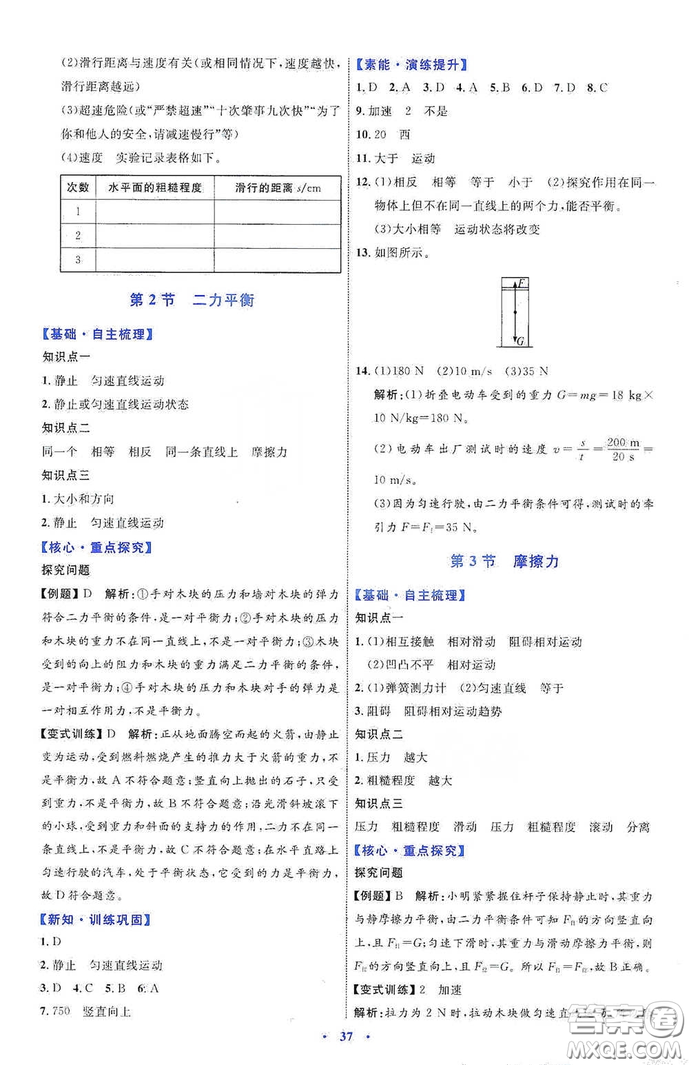 內(nèi)蒙古教育出版社2020學(xué)習(xí)目標(biāo)與檢測八年級物理下冊人教版答案