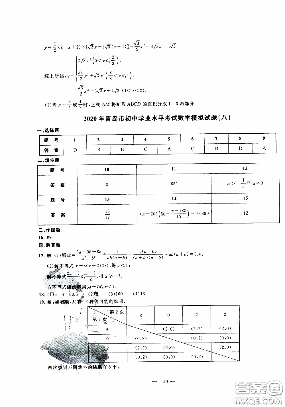 青島出版社2020年中考沖刺模擬卷數(shù)學(xué)參考答案