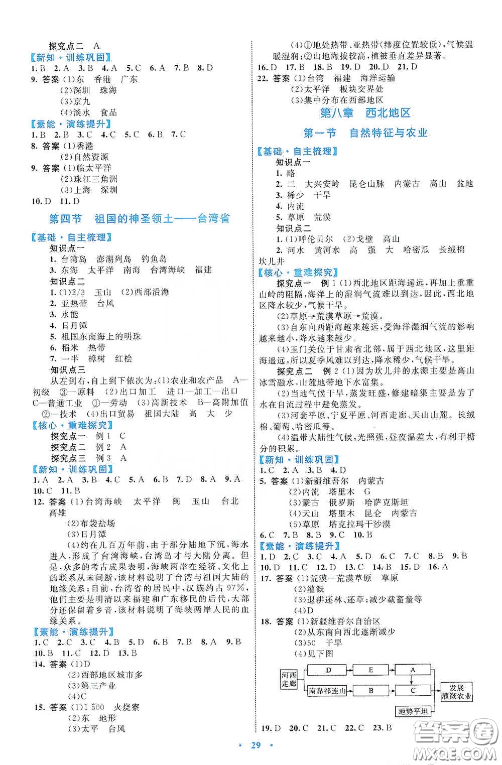 內(nèi)蒙古教育出版社2020學(xué)習(xí)目標(biāo)與檢測(cè)八年級(jí)地理下冊(cè)人教版答案