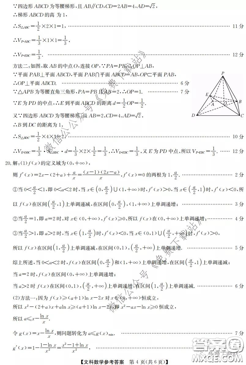 2020年安徽省江南十校綜合素質(zhì)檢測(cè)文科數(shù)學(xué)試題及答案