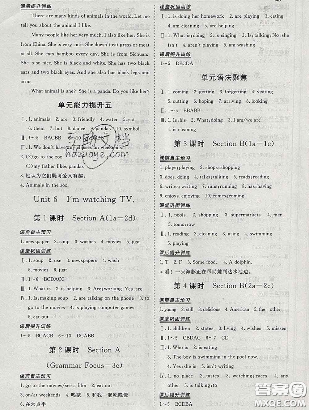 2020新版標(biāo)準(zhǔn)課堂作業(yè)七年級(jí)英語下冊(cè)人教版參考答案