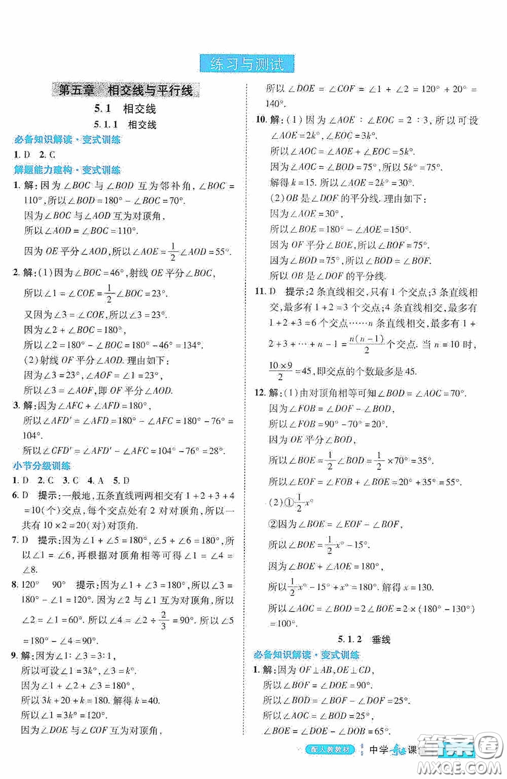 世紀英才中學奇跡課堂2020期末專題總復習七年級數(shù)學下冊人教版教材答案