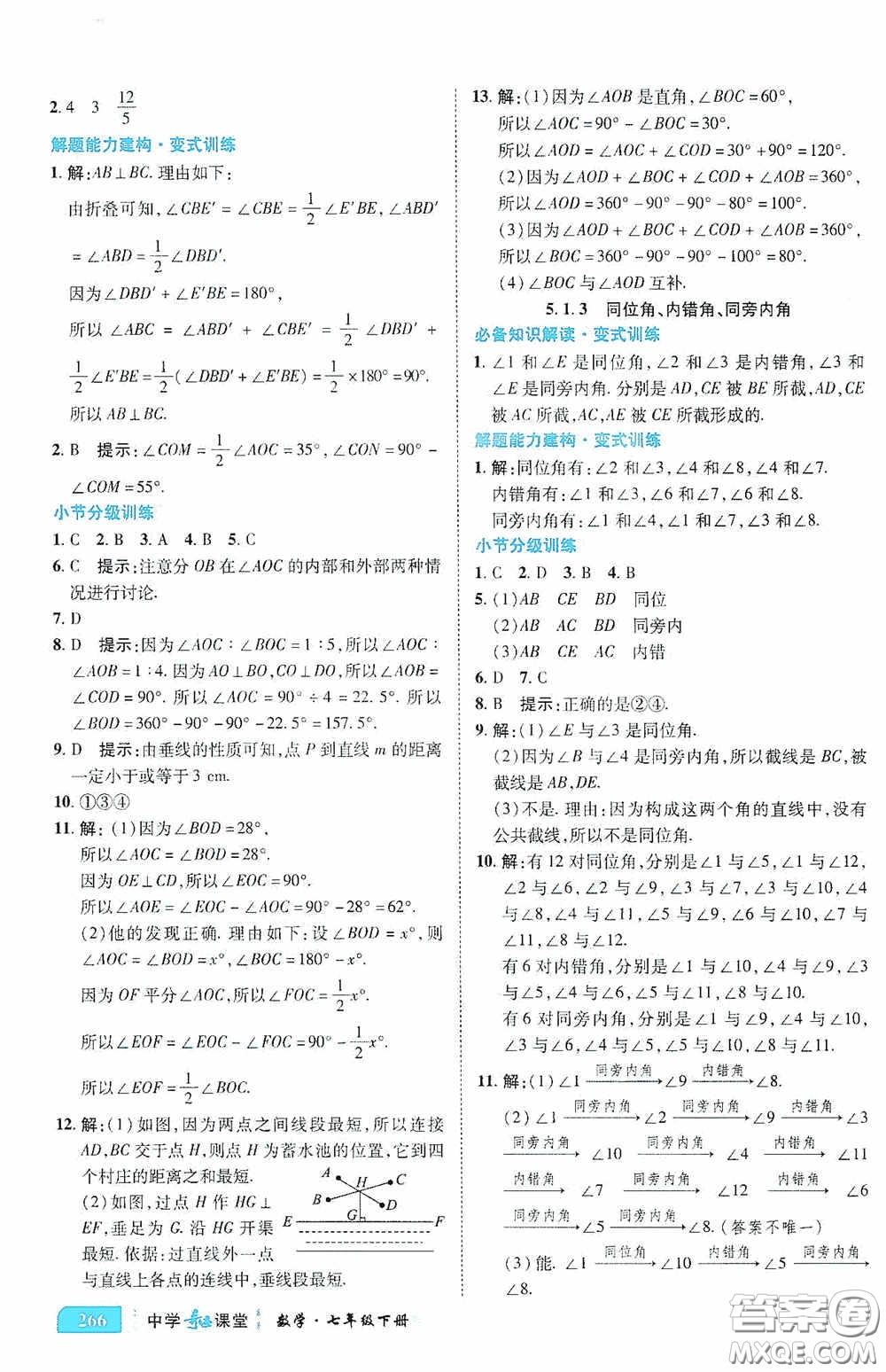世紀英才中學奇跡課堂2020期末專題總復習七年級數(shù)學下冊人教版教材答案