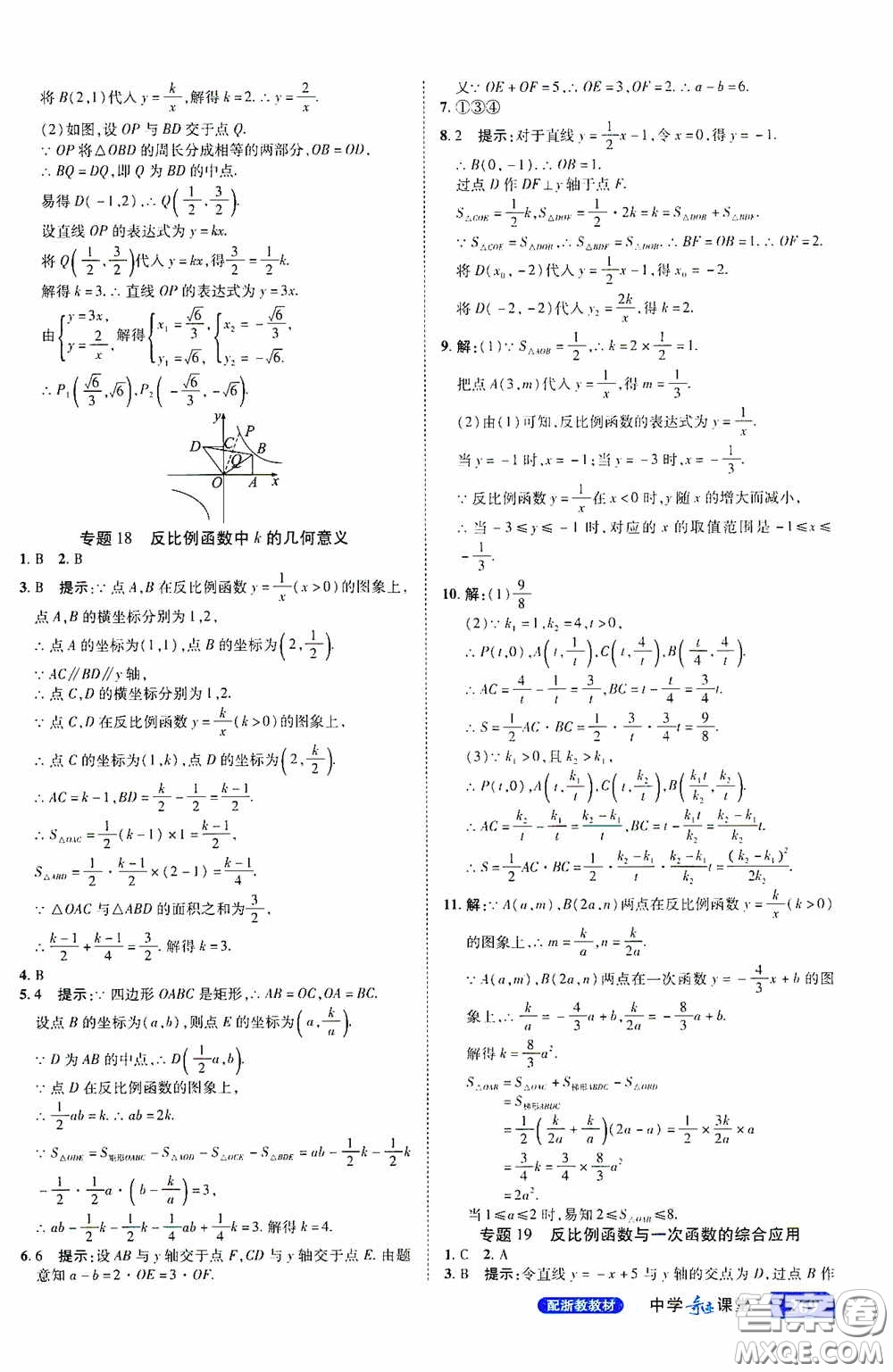 世紀(jì)英才中學(xué)奇跡課堂2020期末專題總復(fù)習(xí)八年級(jí)數(shù)學(xué)下冊(cè)浙教版教材答案