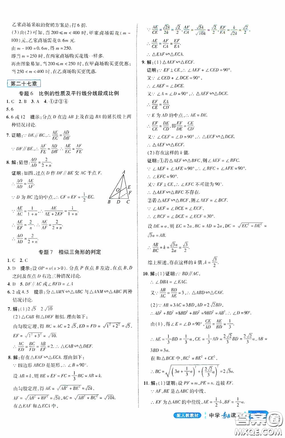 世紀英才中學奇跡課堂2020中考專題總復習九年級數(shù)學下冊人教版教材答案