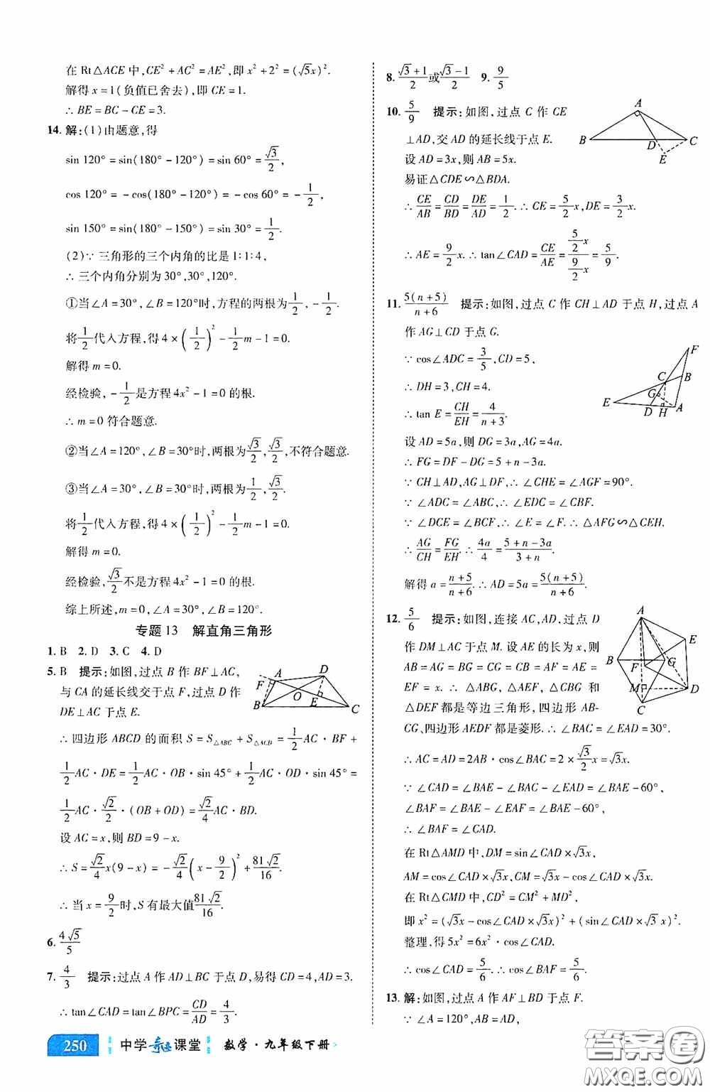 世紀英才中學奇跡課堂2020中考專題總復習九年級數(shù)學下冊人教版教材答案