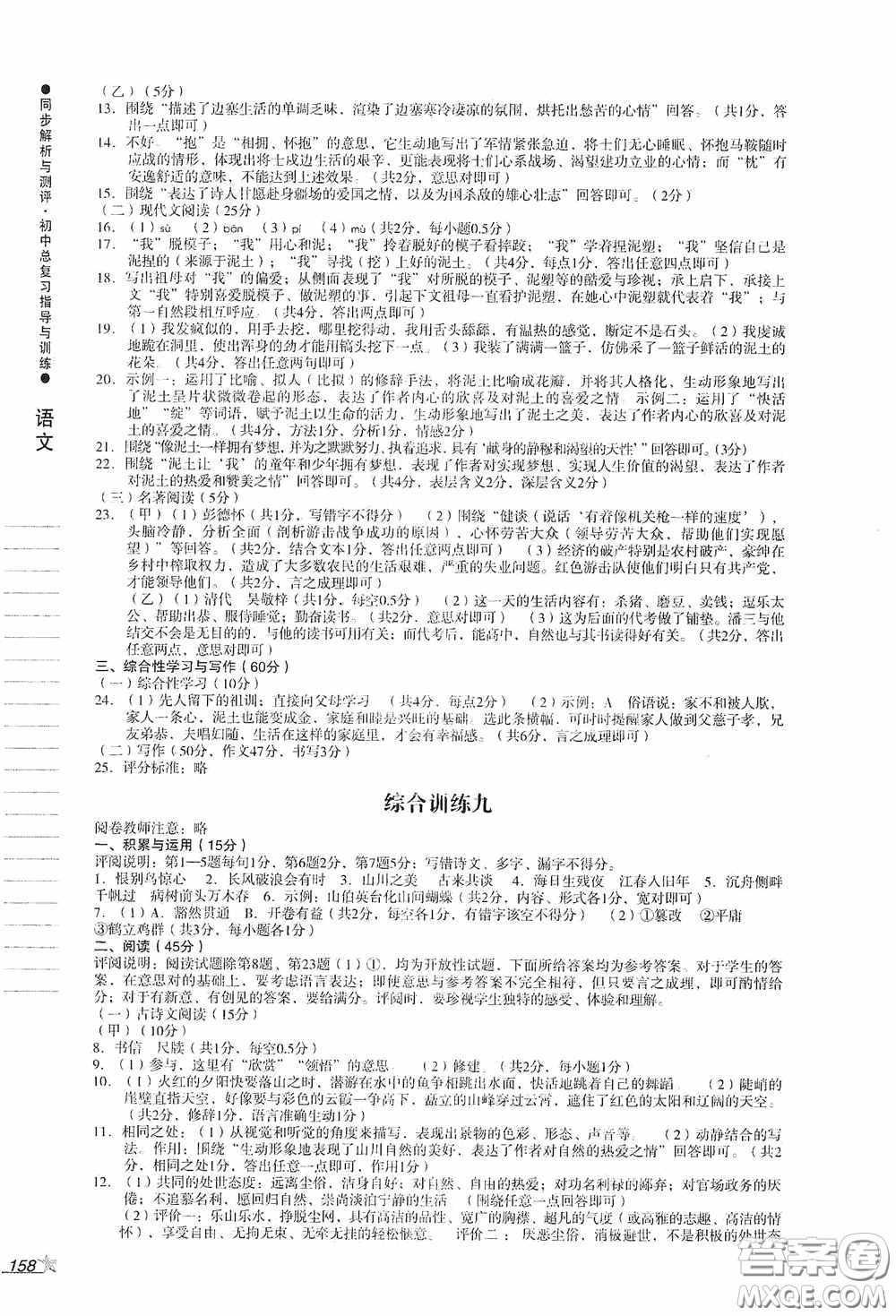 人民教育出版社2020同步解析與測評初中總復(fù)習指導與訓練語文答案