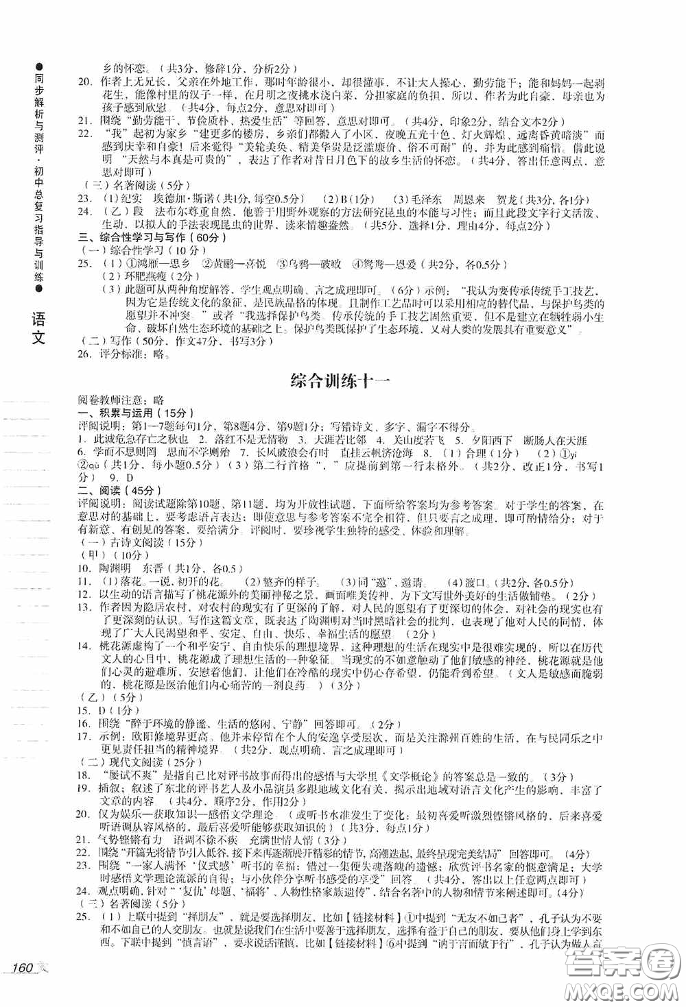 人民教育出版社2020同步解析與測評初中總復(fù)習指導與訓練語文答案