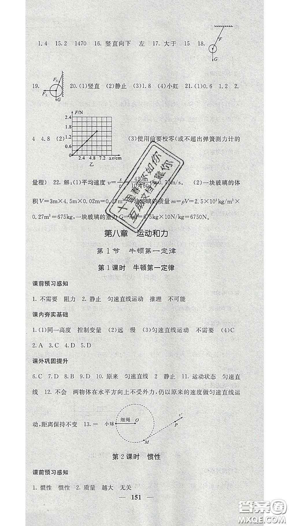 四川大學(xué)出版社2020春名校課堂內(nèi)外八年級(jí)物理下冊(cè)人教版答案