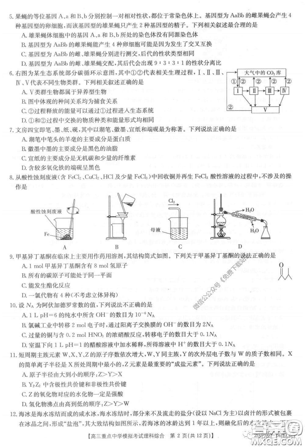 2020年江西金太陽高三重點(diǎn)中學(xué)模擬考試?yán)砜凭C合試題及答案