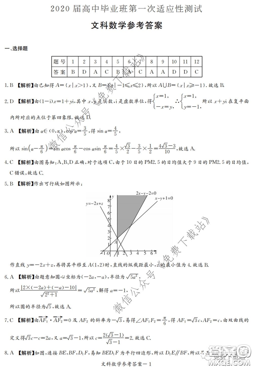 廣西2020屆高中畢業(yè)班第一次適應(yīng)性測試文科數(shù)學(xué)試題及答案