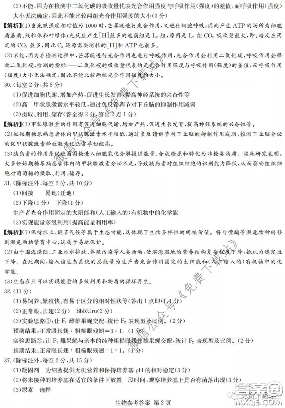 廣西2020屆高中畢業(yè)班第一次適應性測試理科綜合試題及答案