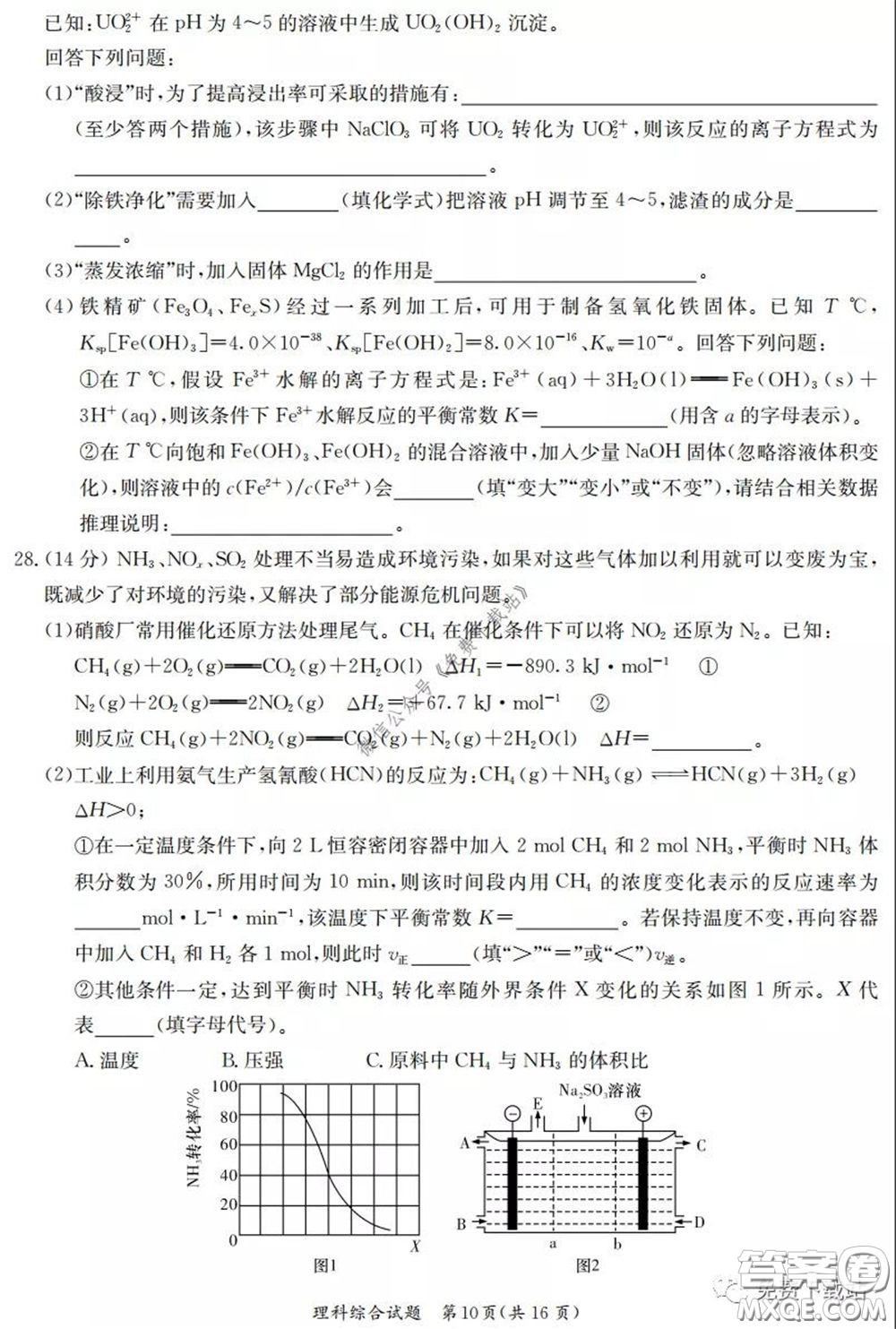 廣西2020屆高中畢業(yè)班第一次適應性測試理科綜合試題及答案