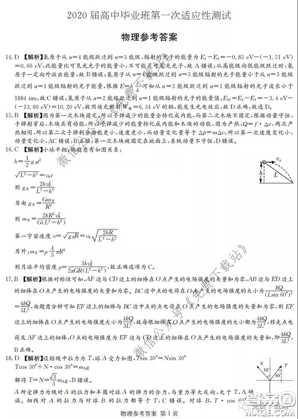 廣西2020屆高中畢業(yè)班第一次適應性測試理科綜合試題及答案