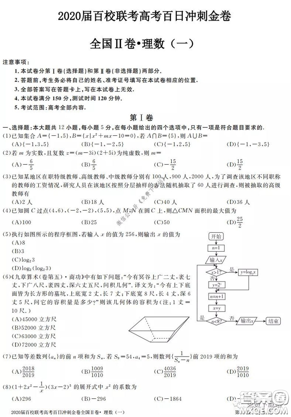 2020屆百校聯(lián)考高考百日沖刺金卷一全國二卷理科數(shù)學試題及答案