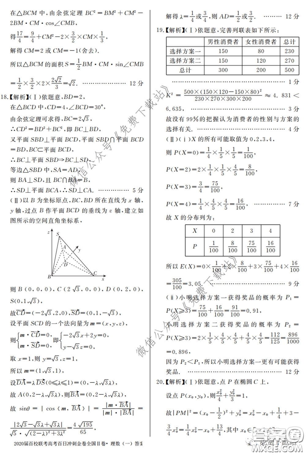 2020屆百校聯(lián)考高考百日沖刺金卷一全國二卷理科數(shù)學試題及答案
