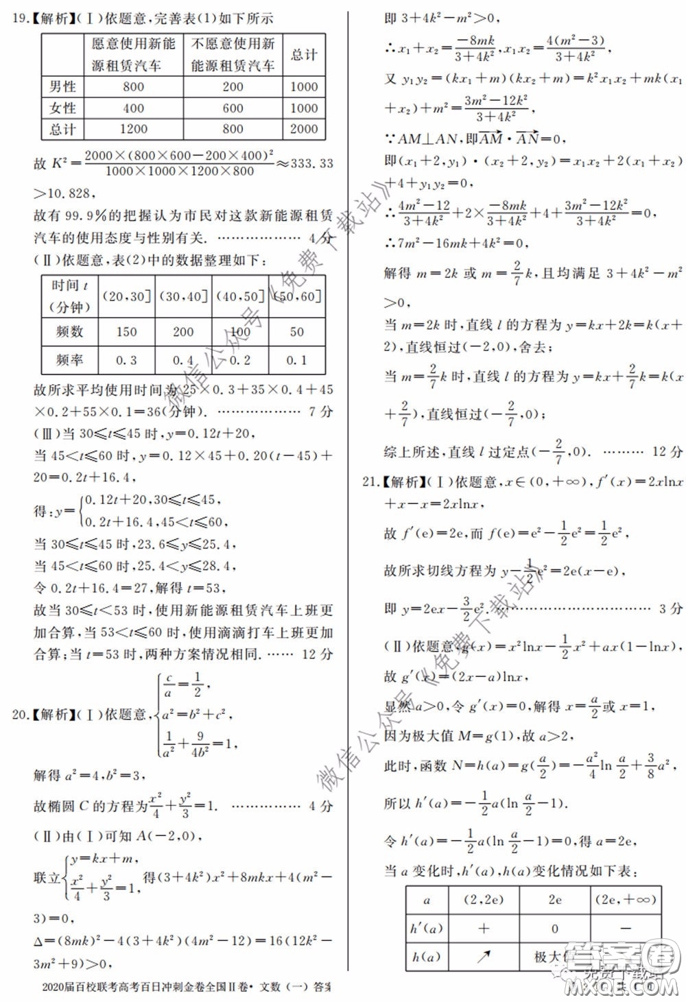 2020屆百校聯(lián)考高考百日沖刺金卷一全國(guó)二卷文數(shù)試題及答案