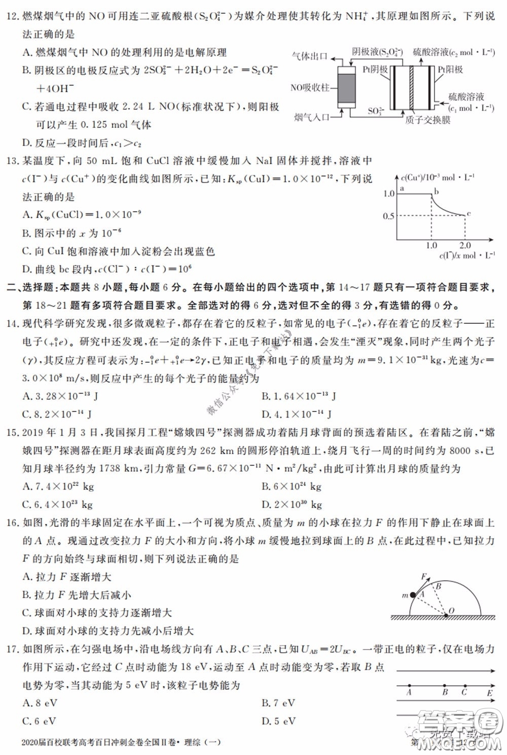 2020屆百校聯(lián)考高考百日沖刺金卷一全國(guó)二卷理綜試題及答案