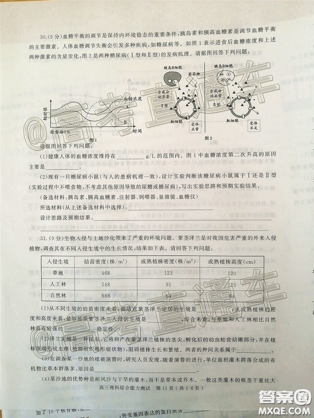 2020年河南省六市高三第一次模擬調(diào)研理綜試題答案