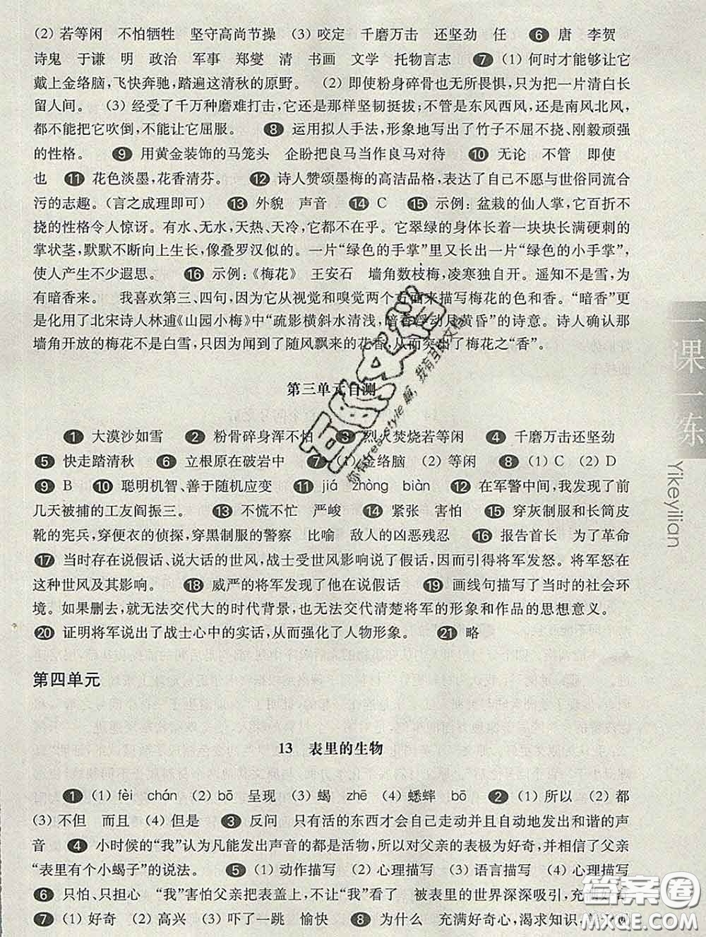 2020新版華東師大版一課一練六年級語文第二學期答案