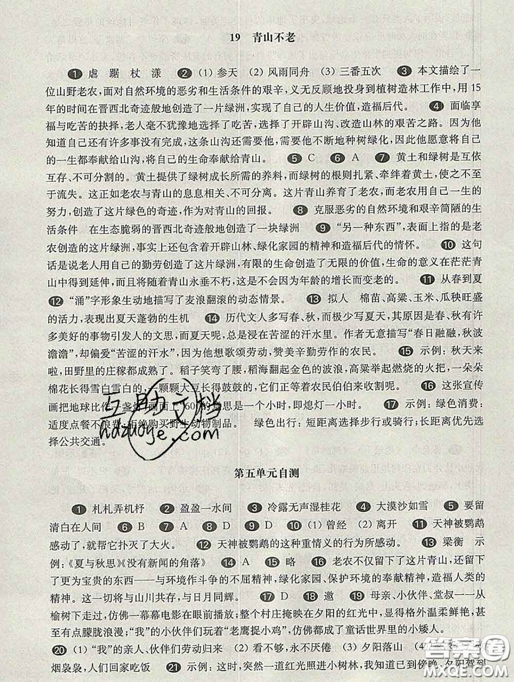 2020新版華東師大版一課一練六年級語文第二學期答案