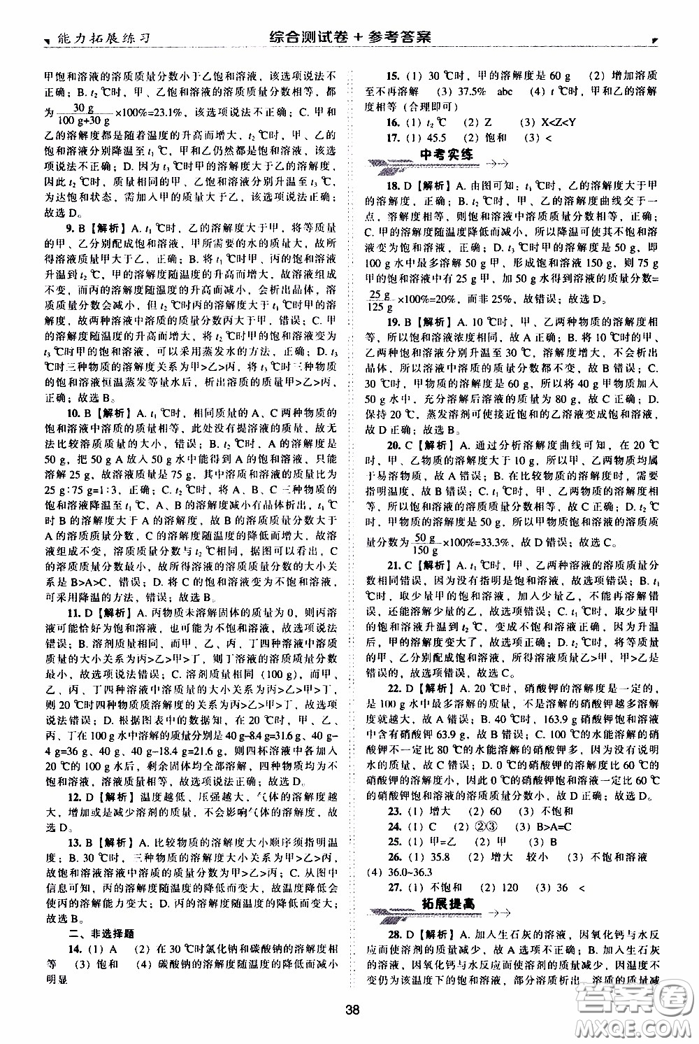 2020年能力拓展練習九年級下冊化學上教版參考答案