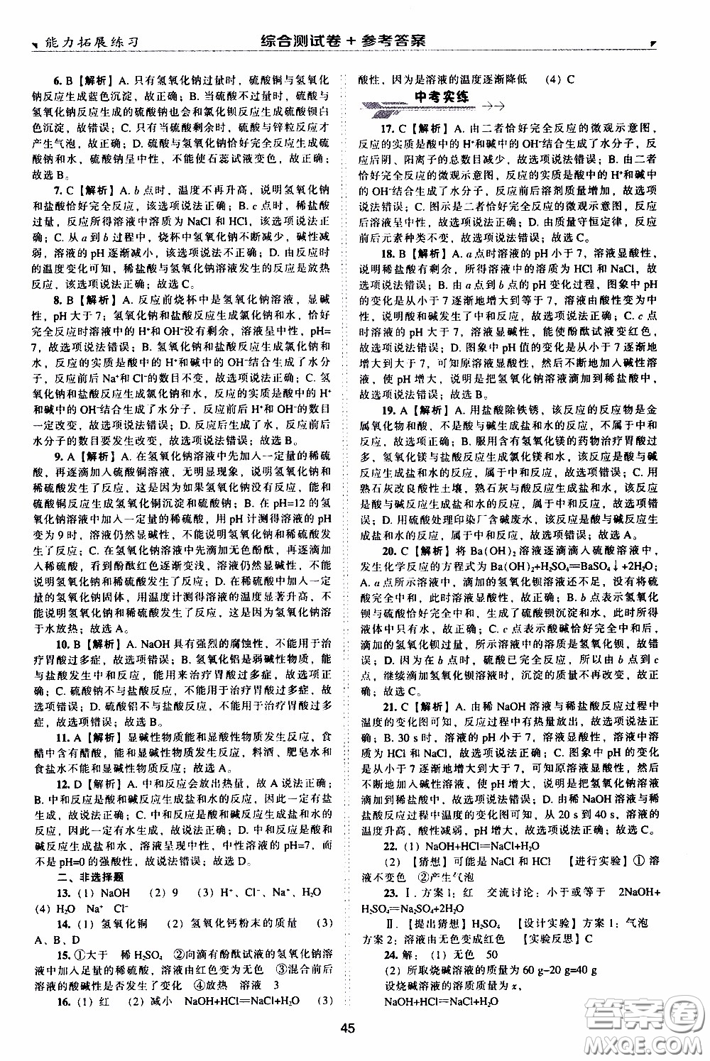 2020年能力拓展練習九年級下冊化學上教版參考答案