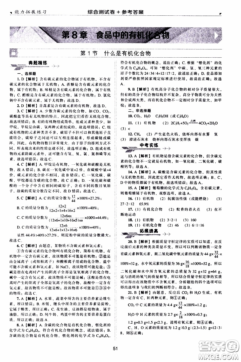 2020年能力拓展練習九年級下冊化學上教版參考答案