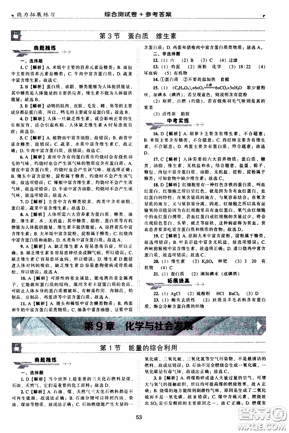 2020年能力拓展練習九年級下冊化學上教版參考答案