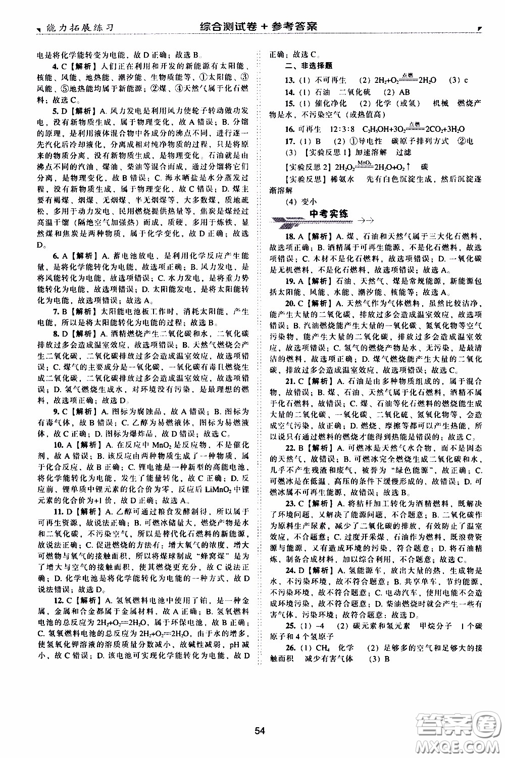 2020年能力拓展練習九年級下冊化學上教版參考答案