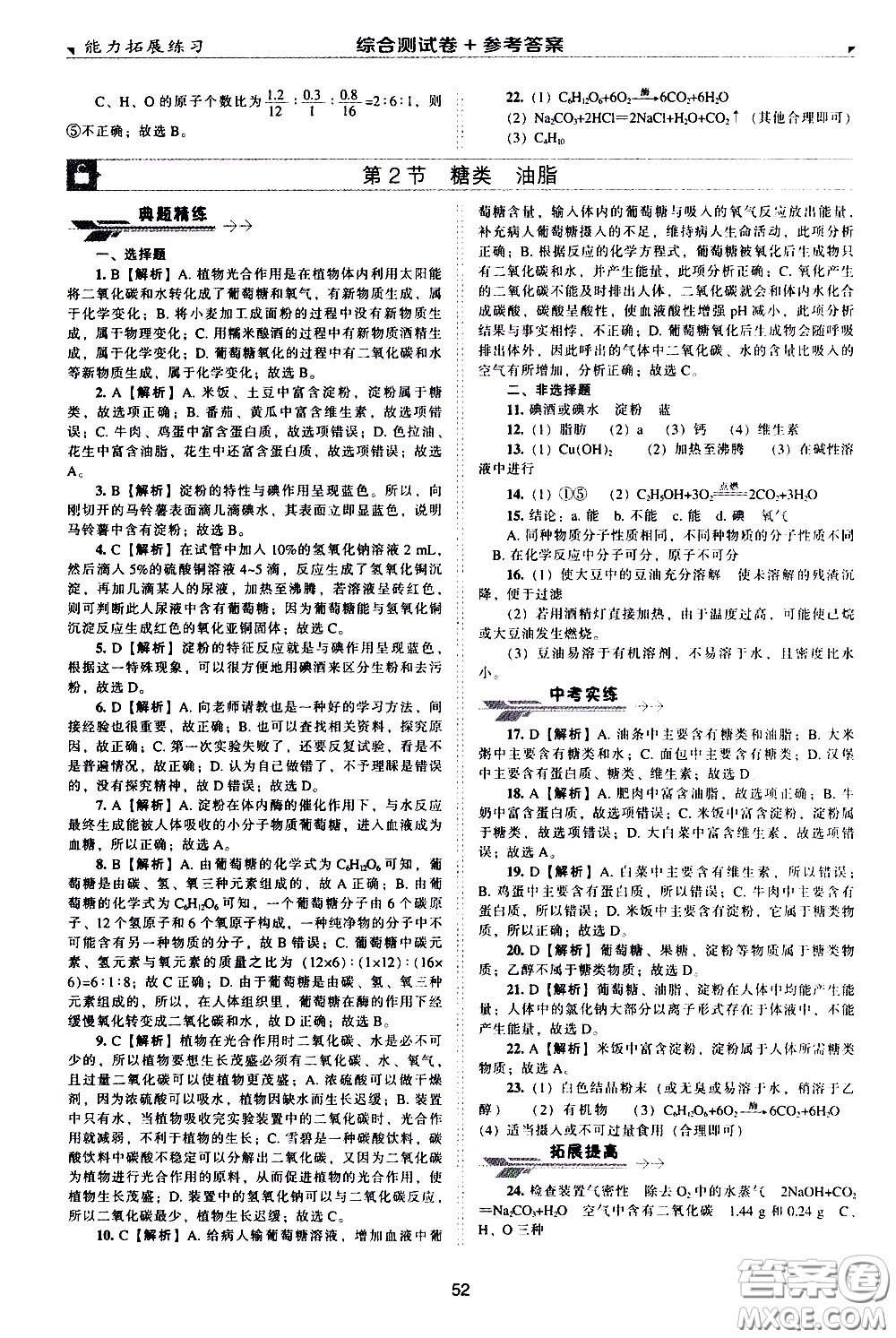 2020年能力拓展練習九年級下冊化學上教版參考答案