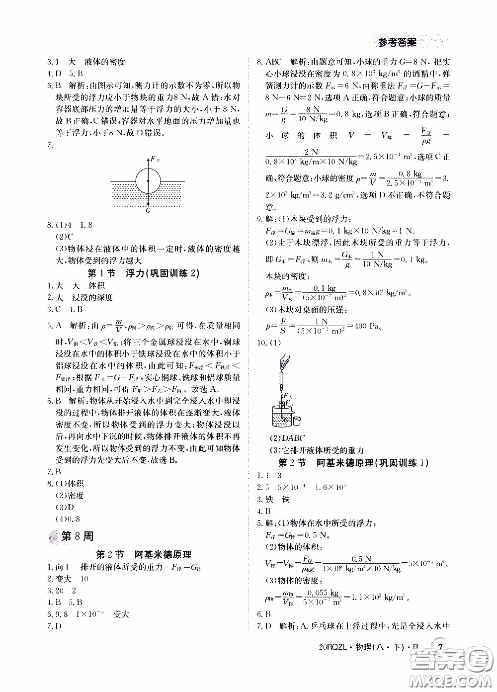 2020年日清周練限時提升卷物理八年級下冊R人教版參考答案