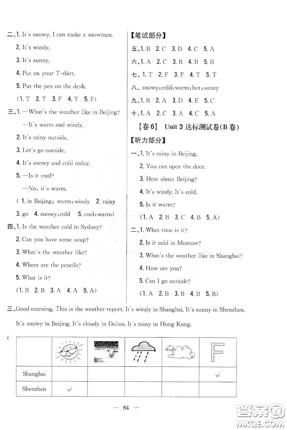 吉林人民出版社2020小學(xué)教材完全考卷四年級(jí)英語下冊(cè)新課標(biāo)人教版答案