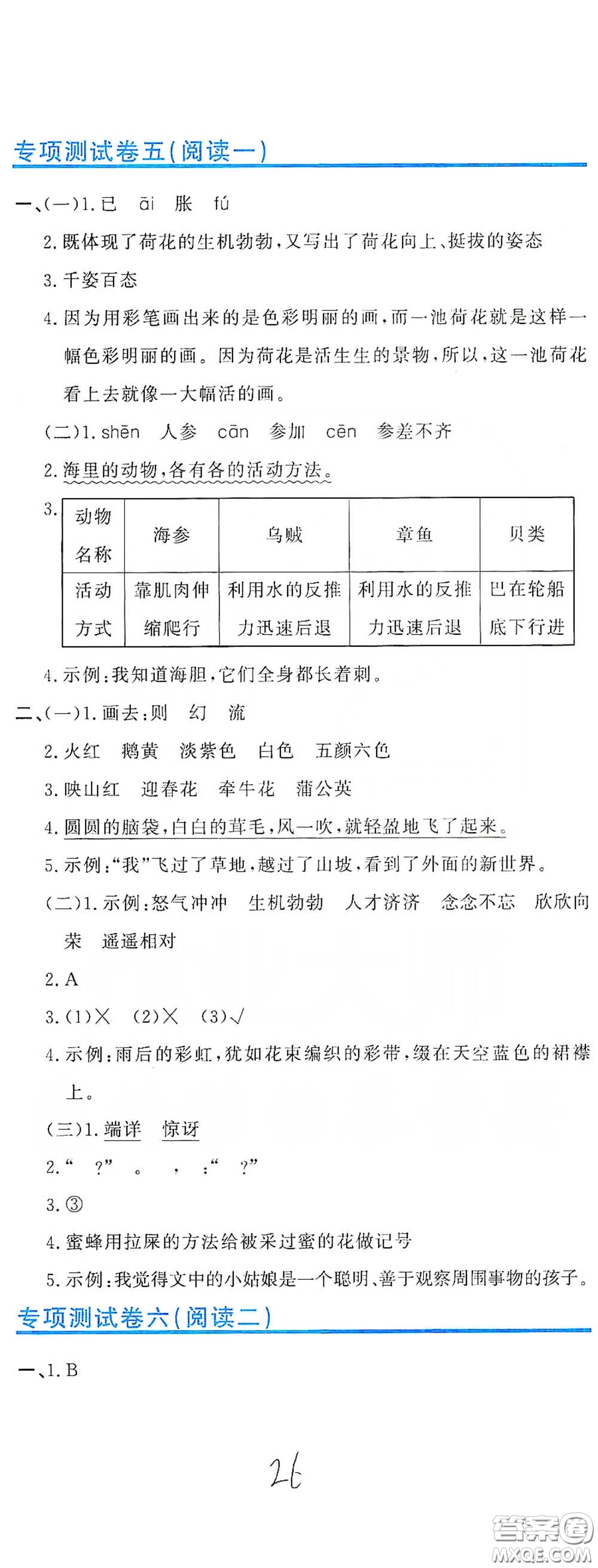 北京教育出版社2020新目標(biāo)檢測同步單元測試卷三年級語文下冊人教版答案