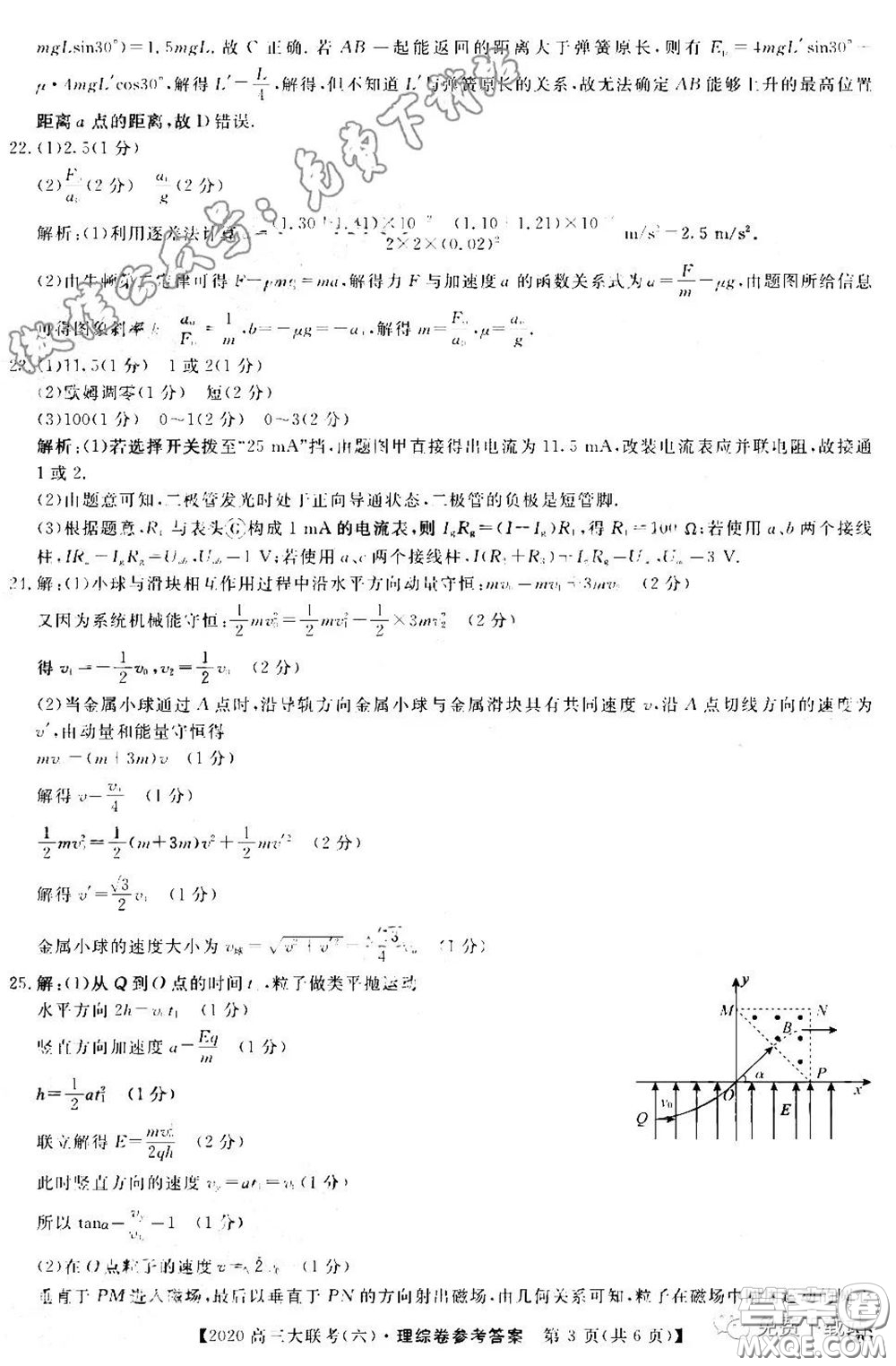 全國(guó)百所名校2020屆高三大聯(lián)考調(diào)研試卷六理綜試題及答案
