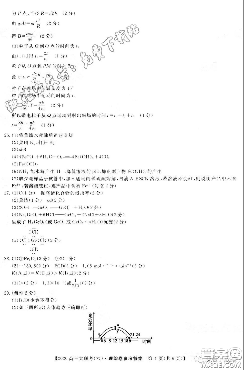 全國(guó)百所名校2020屆高三大聯(lián)考調(diào)研試卷六理綜試題及答案