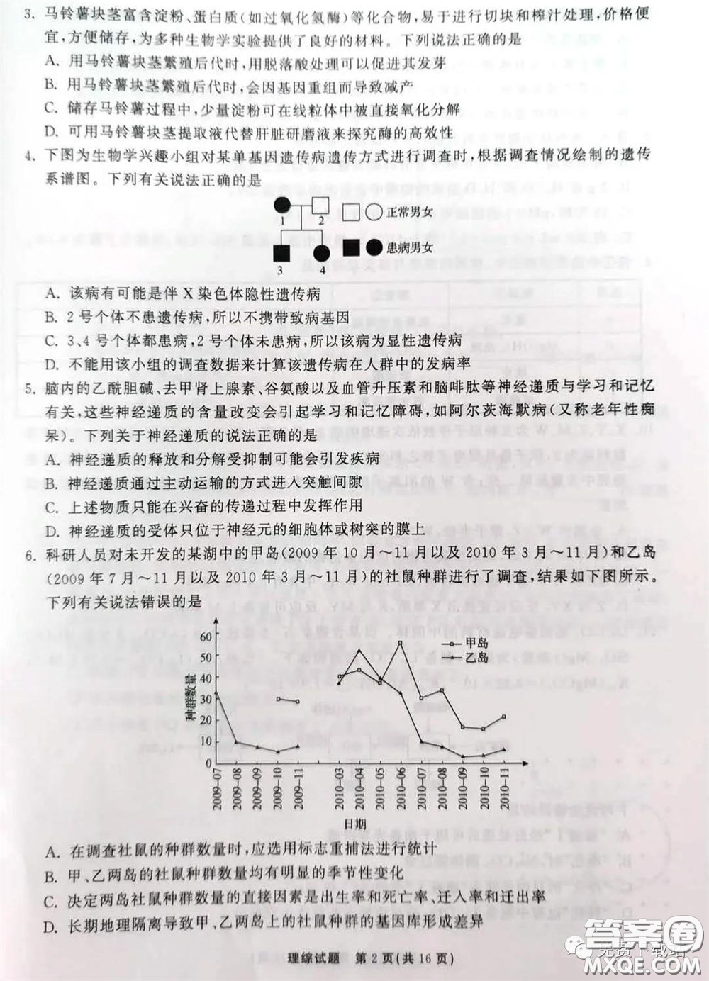 河北衡水中學(xué)2020屆全國高三第二次聯(lián)合考試?yán)砭C答案
