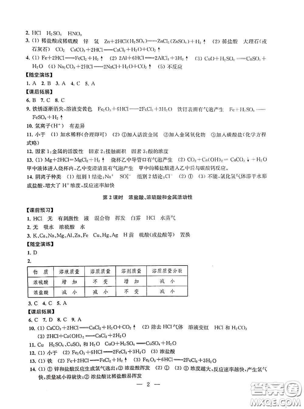南京大學(xué)出版社2020創(chuàng)新優(yōu)化學(xué)案九年級化學(xué)下冊答案