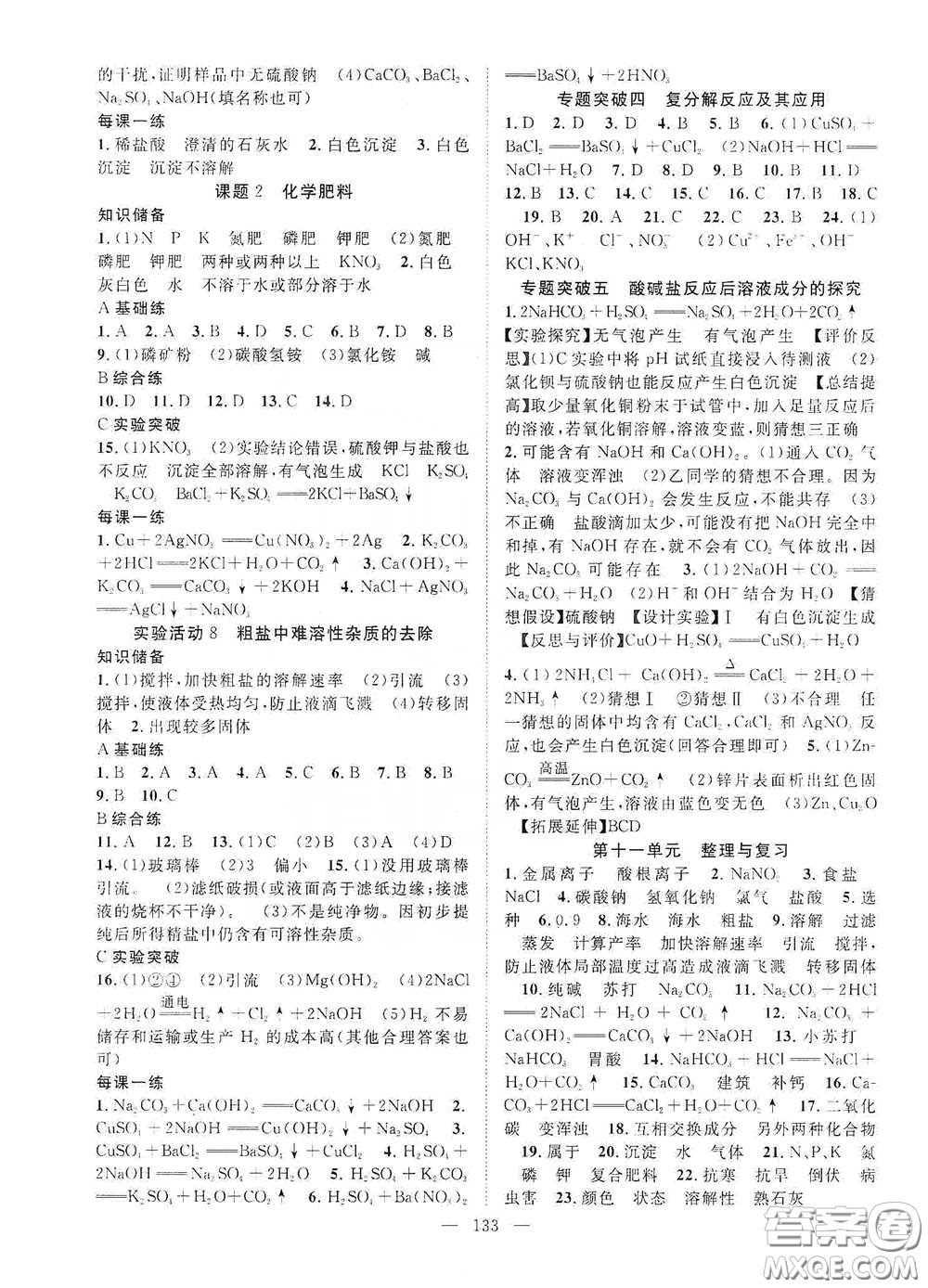 長江出版?zhèn)髅?020智慧萬羽名師學(xué)案分層進(jìn)階學(xué)習(xí)法九年級化學(xué)下冊答案