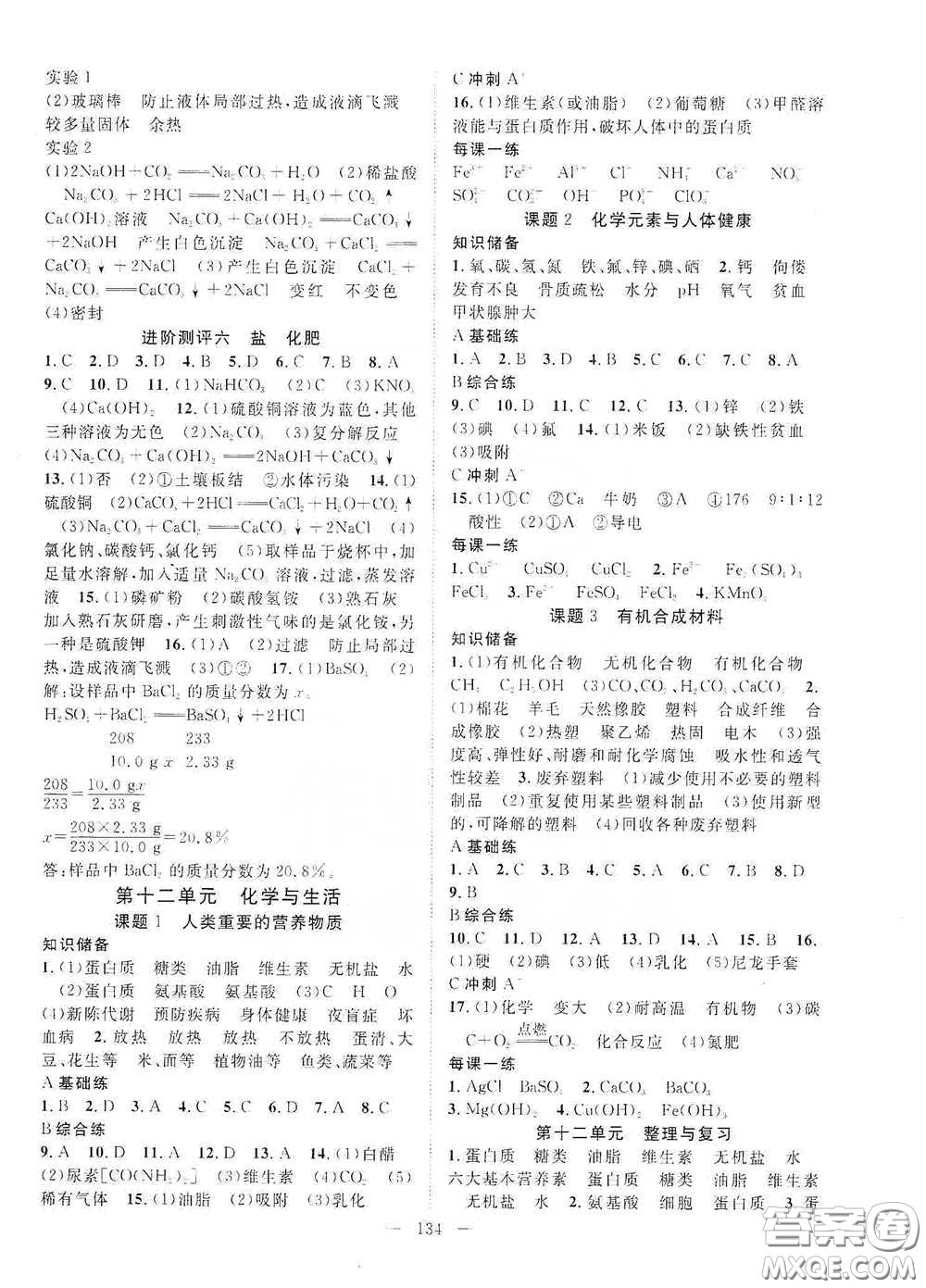 長江出版?zhèn)髅?020智慧萬羽名師學(xué)案分層進(jìn)階學(xué)習(xí)法九年級化學(xué)下冊答案