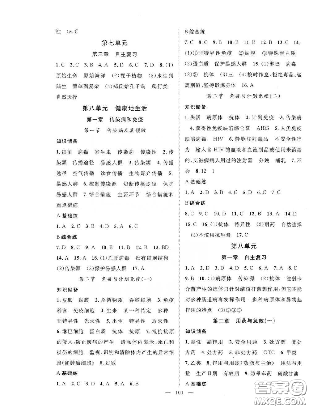 長江出版?zhèn)髅?020智慧萬羽名師學(xué)案分層進階學(xué)習(xí)法八年級生物下冊答案
