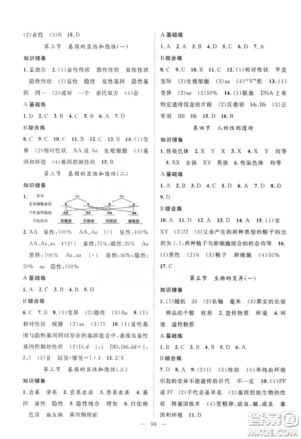 長江出版?zhèn)髅?020智慧萬羽名師學(xué)案分層進階學(xué)習(xí)法八年級生物下冊答案