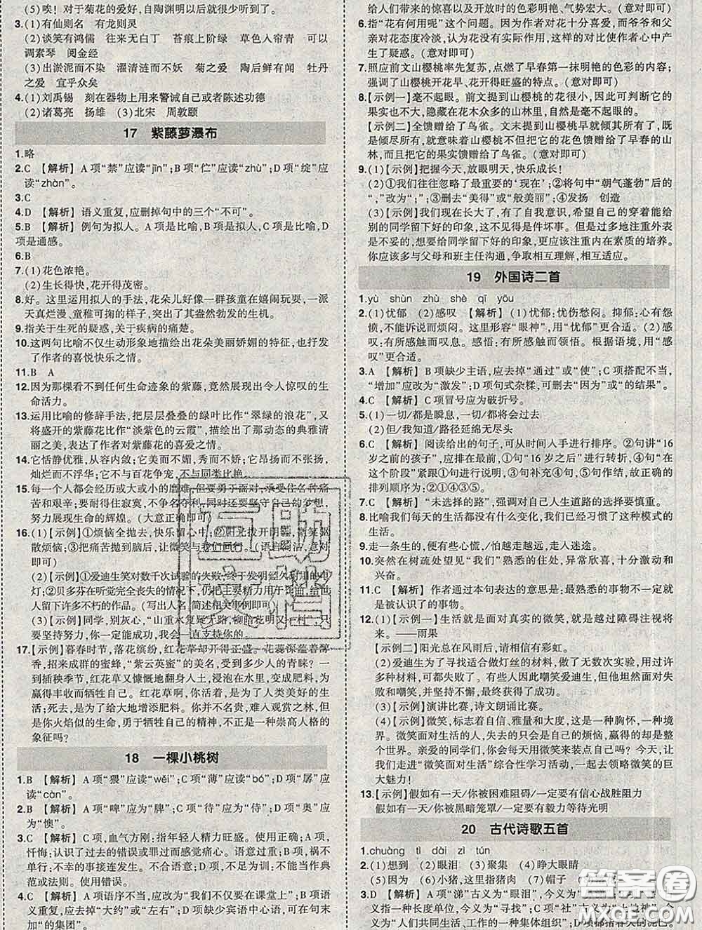 狀元成才路2020春創(chuàng)優(yōu)作業(yè)七年級(jí)語文下冊人教版答案