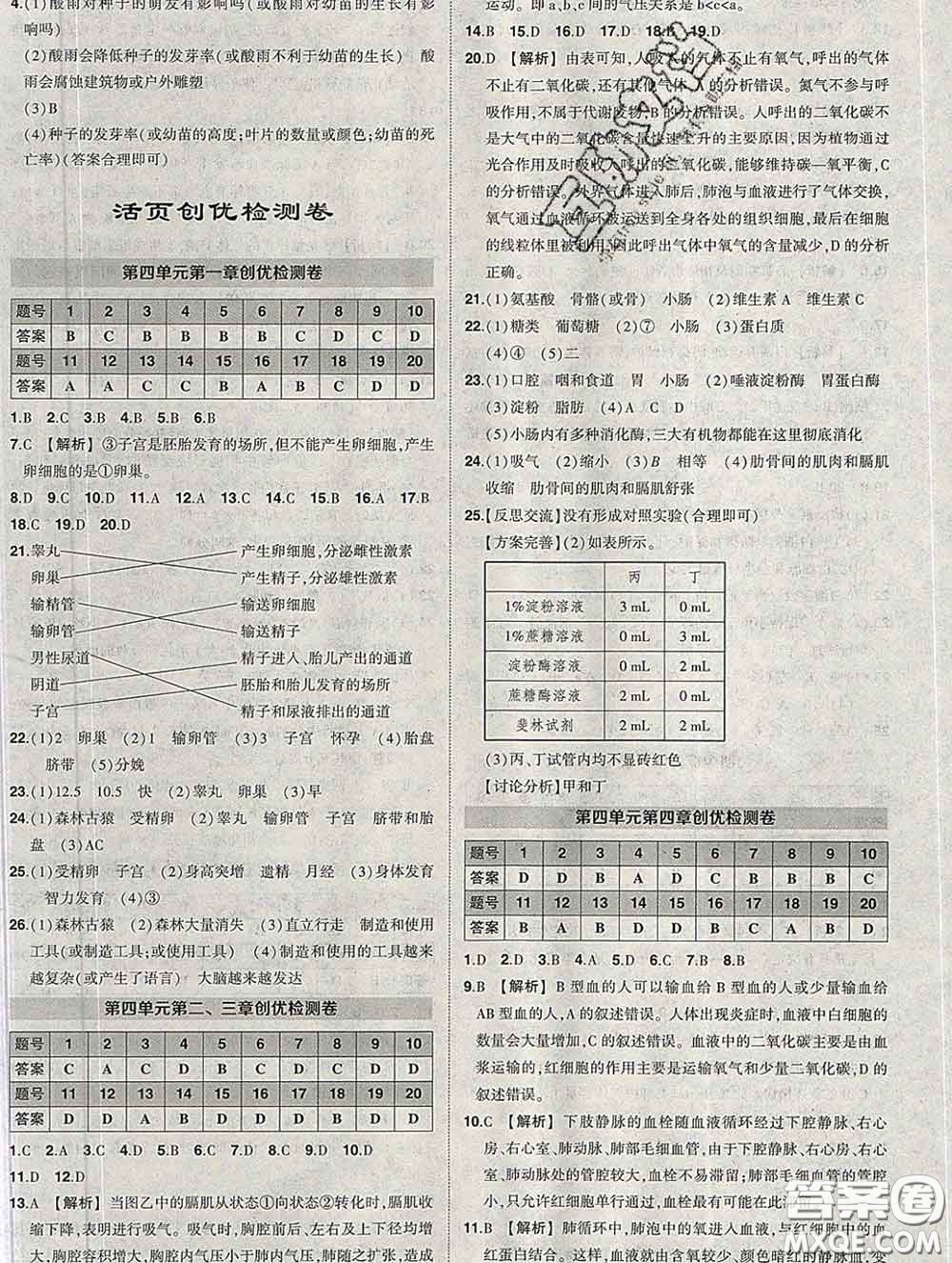 狀元成才路2020春創(chuàng)優(yōu)作業(yè)七年級(jí)生物下冊(cè)人教版答案