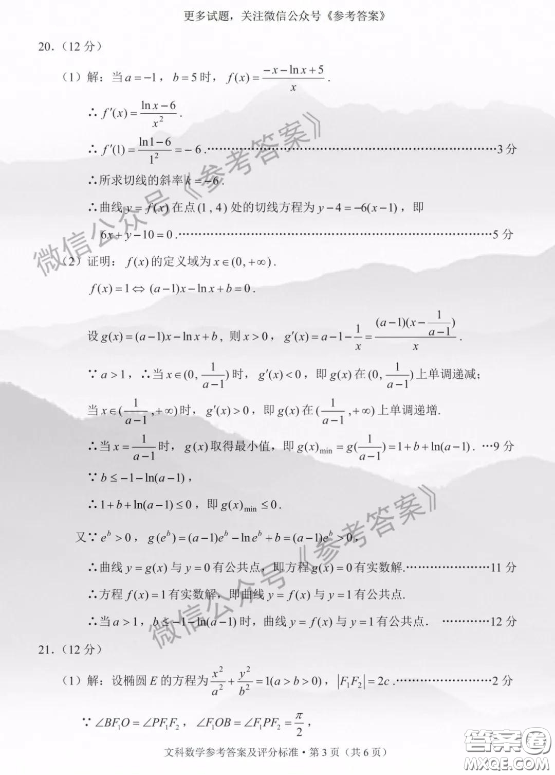 2020年云南省高中畢業(yè)班復習統(tǒng)一檢測文科數學答案