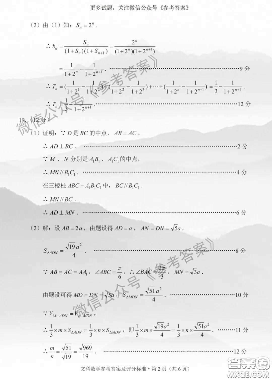 2020年云南省高中畢業(yè)班復習統(tǒng)一檢測文科數學答案